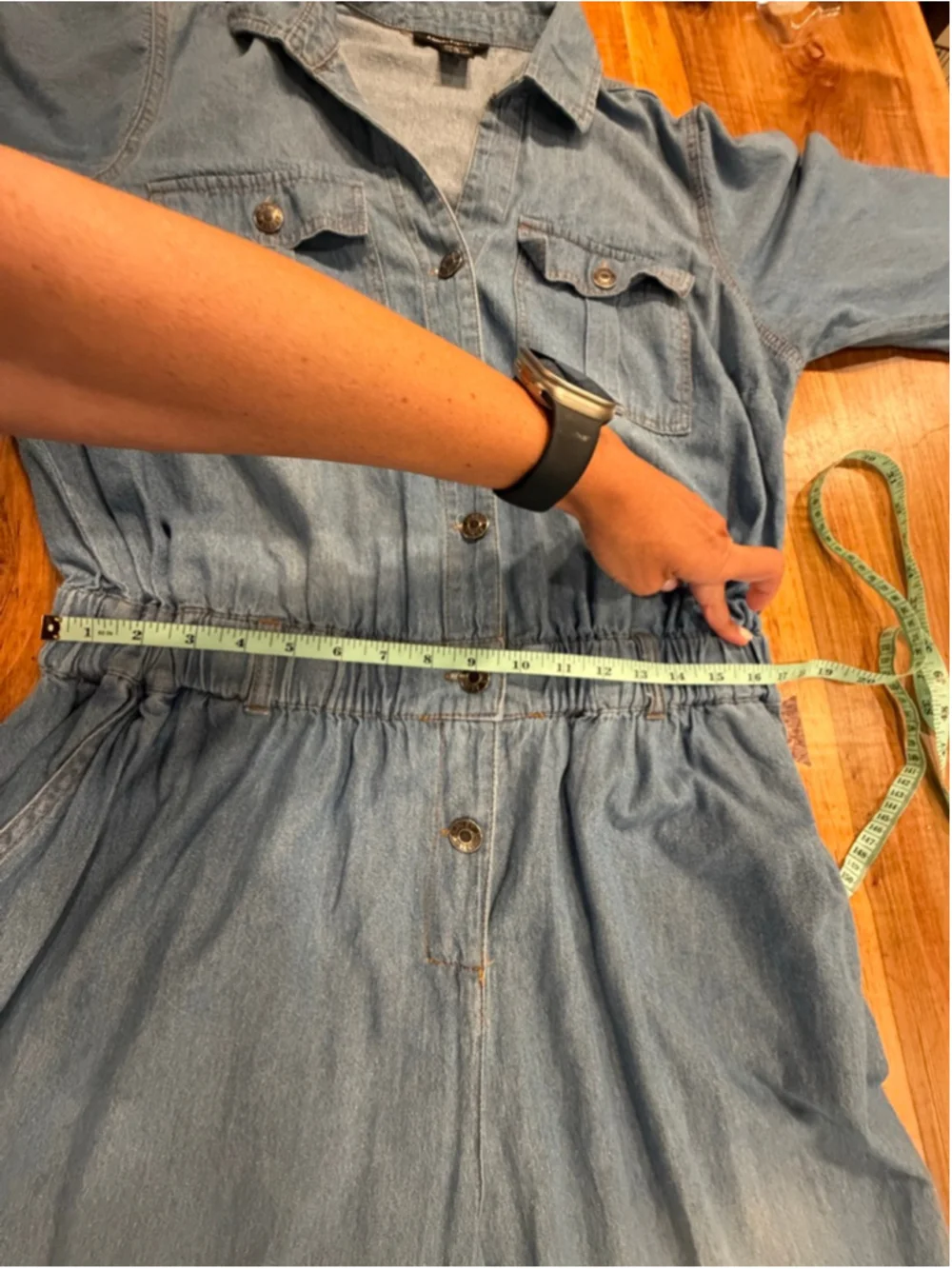 Ashley Stewart Denim Jumpsuit 14 Romper Overall Long Sleeve Elastic Waist Blue